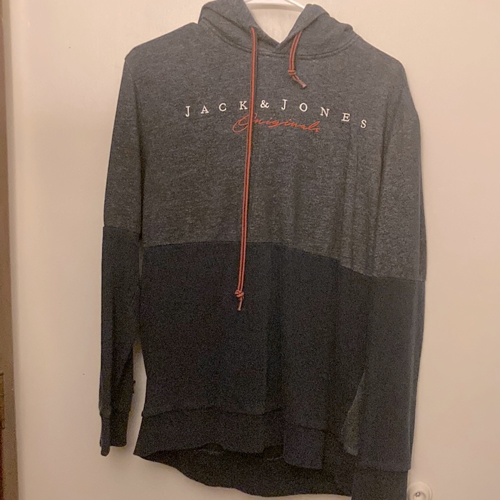 Jack and Jones Dark Blue/ Grayish Black orange lined sweater.